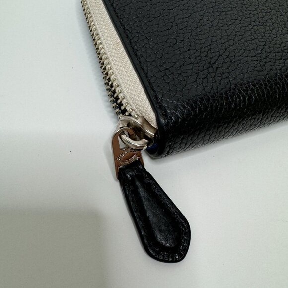 Coach Lightning Bolt Wallet Black Leather Two Pouch One Zip Pocket Blue White. - Picture 2 of 7